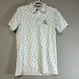 Men’s White‎ Turtle Print Performance Polo Shirt Stretch Moisture Wicking Medium